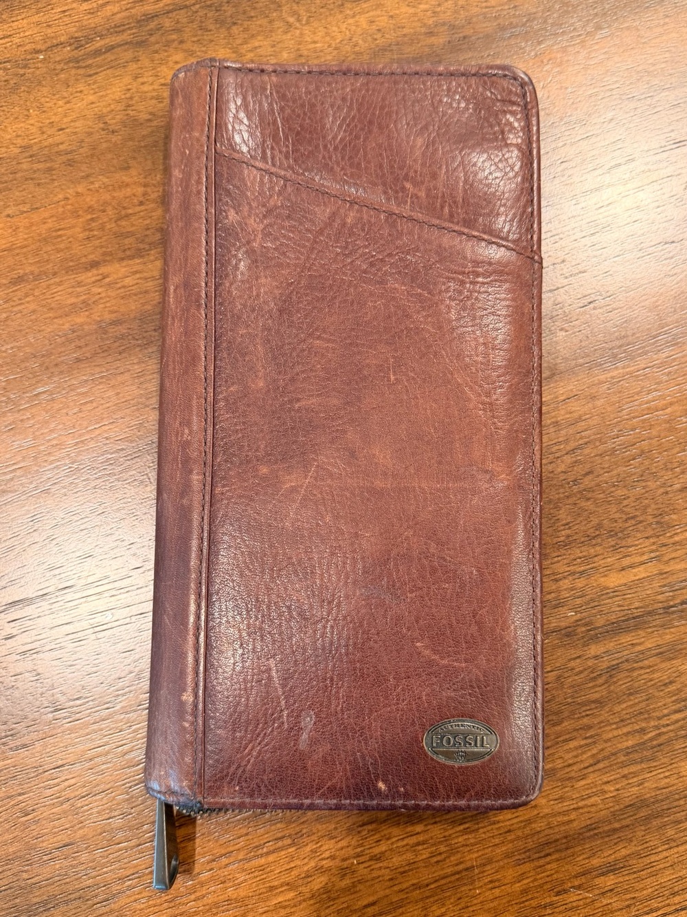 Vintage Fossil Brown Leather Zip Around Passport Travel Organizer